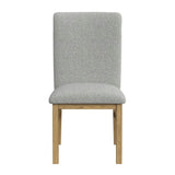 Portland side chair in natural wood finish with gray textured fabric seat and back, front view