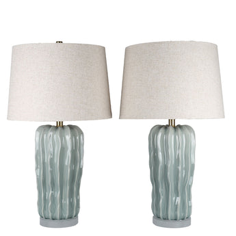 Wave Crest Ceramic & Frosted Crystal Table Lamp (Set of 2) - Glacier Blue / Frosted Crystal