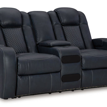 Fyne-Dyme - Power Reclining Loveseat with Console/Adj Hdrst - Sapphire