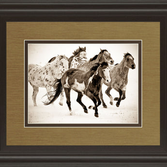 Painted Horses Run By Carol Walker - Framed Print Wall Art - Light Brown