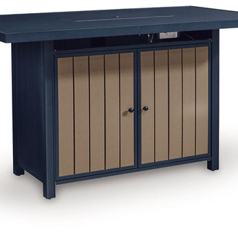 East Beach - Rectangular Bar Table With Fire Pit - Blue
