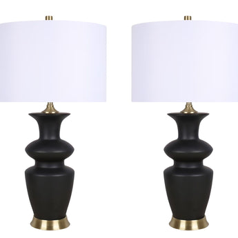 "Elegance Radiance" Ceramic Table Lamp (Set of 2) - Black / Soft Gold