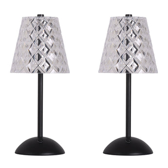 "Crystal Radiance I" Rechargeable LED Metal Accent Lamp (Set of 2) - Matte Black / Clear Gray