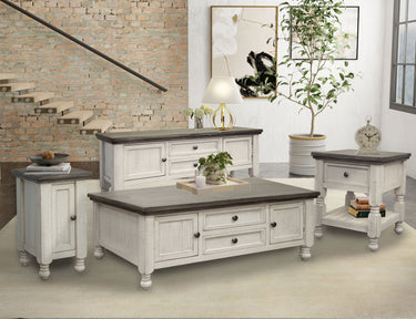Stone Cocktail Table With 4 Drawers Antiqued Ivory / Weathered Gray - alternate view