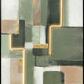 Luminous Grid I Hand-Embellished LED Canvas In Frame - Sage / Ivory