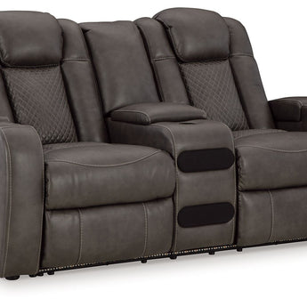 Fyne-Dyme - Power Reclining Loveseat with Console/Adj Hdrst - Shadow