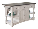Stone Kitchen Island With 3 Drawer / 2 Doors / 4 Shelves And Casters Antiqued Ivory / Weathered Gray - Quality Home Furniture
