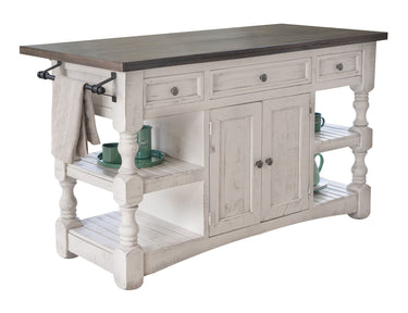 Stone Kitchen Island With 3 Drawer / 2 Doors / 4 Shelves And Casters Antiqued Ivory / Weathered Gray - Quality Home Furniture