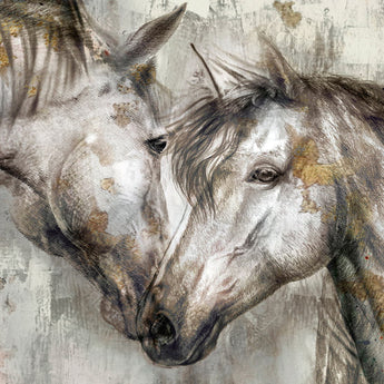 Floating Tempered Glass With Foil Horses In Love - Gray