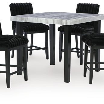 Mervannie - 5 Pc. - Counter Height Dining Table And 4 Barstools - Gray / Black