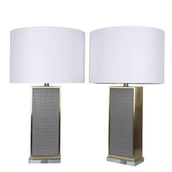 Gator Luxe PU Alligator Leather, Crystal & Metal Table Lamp (Set of 2) - Gray Gator Pu / Soft Gold