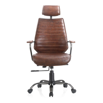 Silla de oficina ejecutiva de cuero marrón oscuro