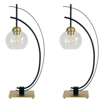 "Eclipse Aura" Metal Table Lamp With Glass Globe (Set of 2) - Matte Black / Gold / Clear Glass