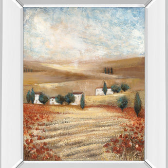 Mirrored Frame Hilltown Landscape I By Rosie Abrahams - Light Brown