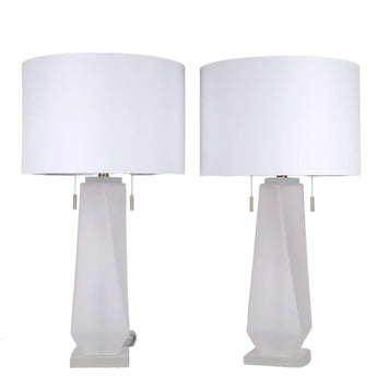 Faceted Frost Art Glass & Frosted Crystal Table Lamp (Set of 2) - Frosted Art Glass / Frosted Crystal