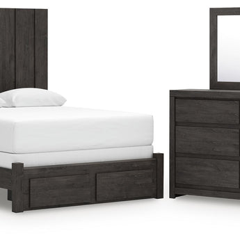 Fraluna - 3 Pc. - Queen Panel Storage Bed, Dresser And Mirror - Charcoal