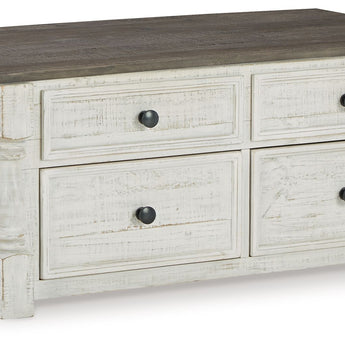 Havalance - Lift Top Cocktail Table with Storage Drawers - White / Gray