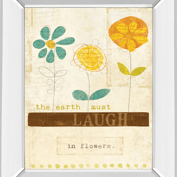 Laugh In Flowers By Mollie B - Mirror Framed Print Wall Art - Beige