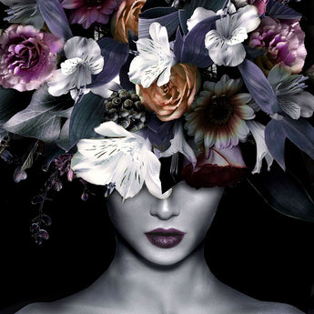 Temp Glass With Foil - Floral Lady Front - Dark Gray