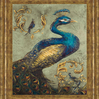 Peacock On Sage I By Tiffany Hakimipour - Framed Print Wall Art - Beige