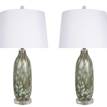 "Verdant Glow" Art Glass Table Lamp (Set of 2) - Green Art Glass