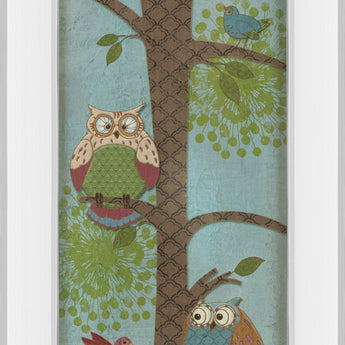 Fantasy Owls Panel Il By Paul Brent - Mirror Framed Print Wall Art - Blue
