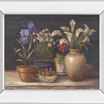 Pottery Blooms - 22" x 26" Framed Wall Art - Light Brown
