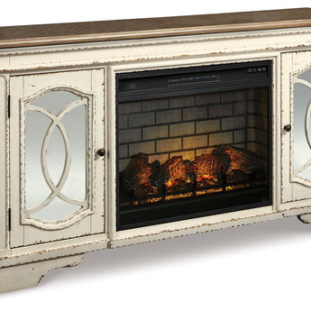 Realyn - 2 Pc. - 74" TV Stand With Electric Infrared Fireplace Insert - Chipped White