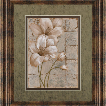 Lilies On Silver I By Vivian Flasch - Framed Print Wall Art - Light Brown