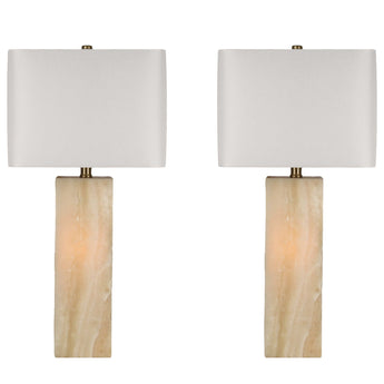 "Luminous Alabaster" Alabaster Table Lamp With Night Light (Set of 2) - Alabaster / Soft Gold