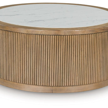 Camdill - Round Cocktail Table - Light Brown / White