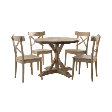 Callista round 5 piece dining set in Beach finish, pedestal table with four cross-back chairs, front view