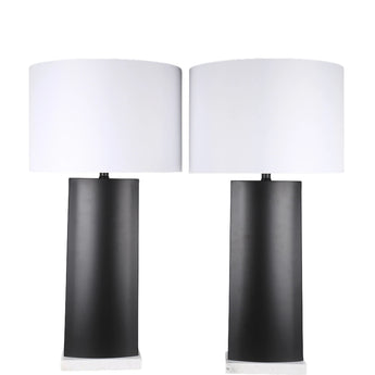 Monolith Aura Metal & Marble Table Lamp (Set of 2) - Matte Black / White Marble