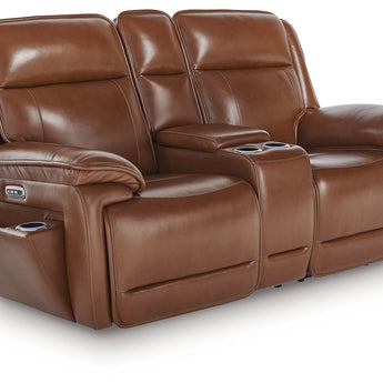 Healy Pier - Power Reclining Loveseat With Console / Adj Headrest - Chocolate