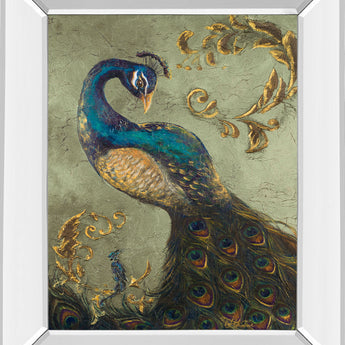 22x26 Peacock On Sage Il By Tiffany Hakimipour - Mirror Framed Print Wall Art - Beige