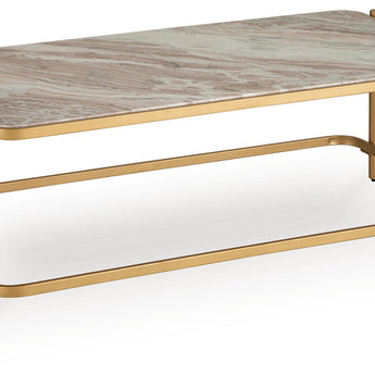 Manor Stone - Rectangular Cocktail Table - Gold / Natural