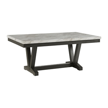 Everdeen - Mesa de comedor con tablero de imitación mármol blanco - Carbón