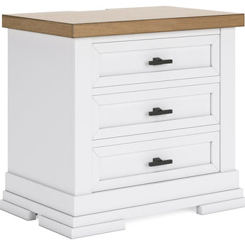 Ashbryn - Three Drawer Night Stand - White / Natural