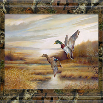 22x26 Mallards By Ruanne Manning And Mossy Oak Native Living - Framed Print Wall Art - Light Brown