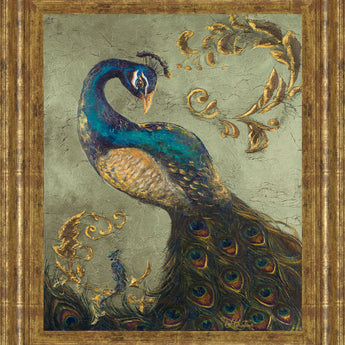 22x26 Peacock On Sage Il By Tiffany Hakimipour - Framed Print Wall Art - Beige