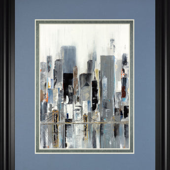 City Bridge By Aziz Kadmiri - Framed Print Wall Art - Blue