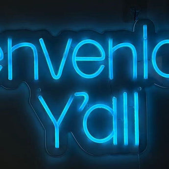 "Bienvenidos Y'All" LED Neon On Acrylic - Light Blue