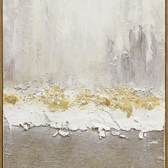 Gilded Strata Hand-Painted Canvas In Frame - Ivory / Taupe