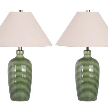 "Verdant Elegance" Ceramic Table Lamp (Set of 2) - Sage Green / Asb