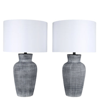Textured Aura Textured Ceramic Table Lamp (Set of 2) - Textured Black And White Ceramic