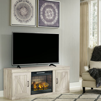 Bellaby - TV Stand With Faux Firebrick Fireplace Insert - Whitewash
