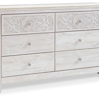 Paxberry - Six Drawer Dresser - Medallion Drawer Pulls - Whitewash
