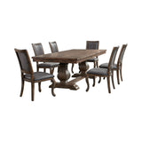 Gramercy 7 piece dining set with walnut pedestal table and six rectangle back chairs with curved legs