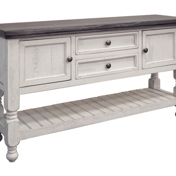 Stone Sofa Table With 2 Drawer / 2 Doors / Shelf Antiqued Ivory / Weathered Gray at Quality Home Furniture Mesquite