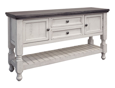 Stone Sofa Table With 2 Drawer / 2 Doors / Shelf Antiqued Ivory / Weathered Gray at Quality Home Furniture Mesquite